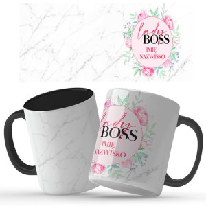 Kubek Czarny Na Prezent LADY BOSS IMIĘ Top Wzory