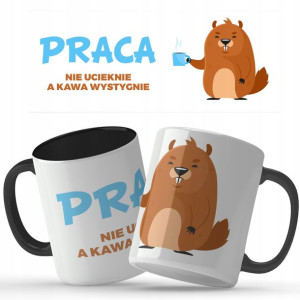 Kubek Czarny PRACA NIE UCIEKNIE KAWA WYSTYGNIE Wz