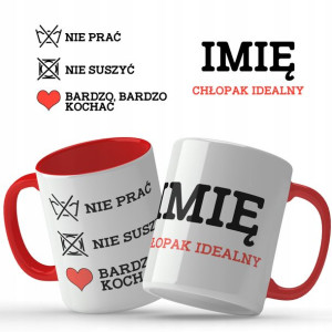 Kubek Czerwony Walentynki CHŁOPAK IDEALNY IMIĘ Wz