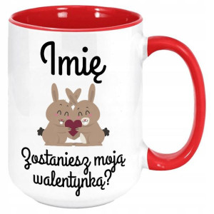 Kubek Duży RED Na WALENTYNKI Bunny Love Imię Wzory