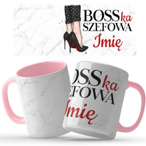 Kubek Różowy Na Prezent BOSKA SZEFOWA IMIĘ Wzory