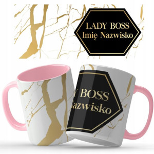 Kubek Różowy Na Prezent DLA LADY BOSS IMIĘ Wzory