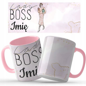 Kubek Różowy Na Prezent LADY BOSS IMIĘ Top Wzory