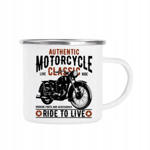 Kubek Stalowy Biały Motocyklisty Motorcykle 05