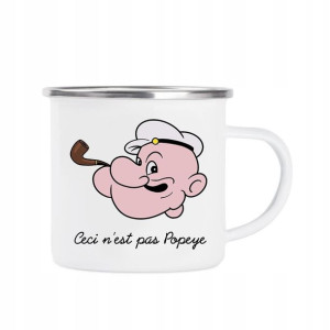 Kubek STALOWY Emaliowany Biały Papaj POPEYE 01