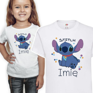 Koszulka Dziecięca 98-104 Stitch Biała IMIĘ Wzory