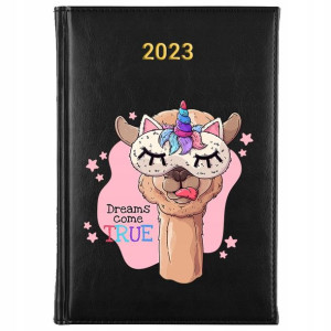 Kalendarz A5 2023 CZARNY Crazy Lama Zwierzątka Wz