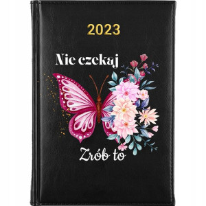 Kalendarz A5 2023 CZARNY Motyle Motylki WZORY