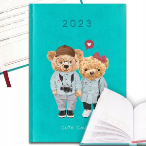 KALENDARZ Planer Turkus A5 2023 CUTE Misie Wzory