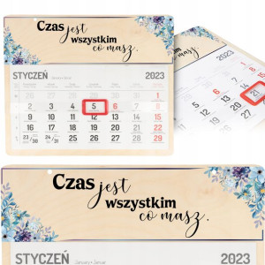 Kalendarz Drewniany 2023 CZAS JEST WSZYSTKIM Wzory