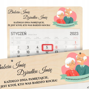 Kalendarz Drewniany 2023 DLA BABCI DZIADKA IMIĘ Wz