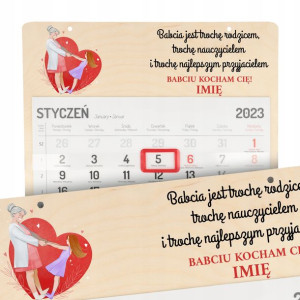 Kalendarz Ścienny Drewniany NA DZIEŃ BABCI IMIĘ Wz
