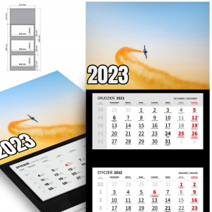 Piękny Trójdzielny Kalendarz 2023 SAMOLOT Wzory