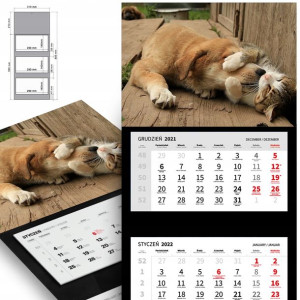 Trójdzielny Kalendarz 2023 CUTE DOG CAT Top Wzory