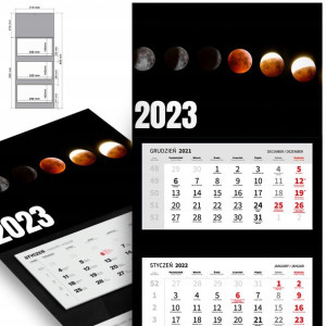 Trójdzielny Kalendarz 2023 KSIĘŻYC MOON Top Wzory