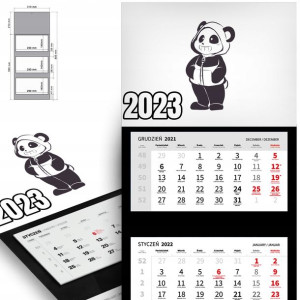 Trójdzielny Kalendarz 2023 LITTLE CUTE PANDA Wzory