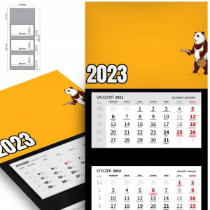Trójdzielny Kalendarz 2023 PANDA PANDY Top Wzory