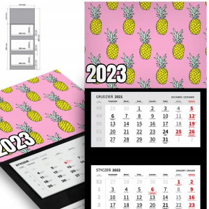 Trójdzielny Kalendarz 2023 PINEAPPLE ZABAWNE Wzory