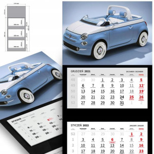 Trójdzielny Kalendarz 2023 SAMOCHODY CAR Top Wzory