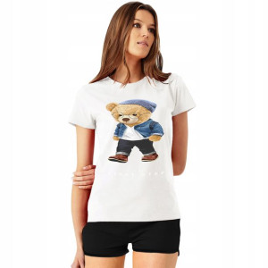 Koszulka Damska Biała T-shirt Teddy Misie Wzory S