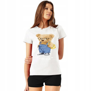 Piżama Damska T-shirt+ Szorty Teddy Misie Wzory L