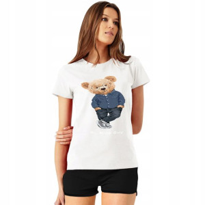 Piżama Damska T-shirt+ Szorty Teddy Misie Wzory S