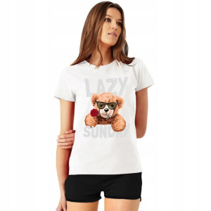 Piżama Damska T-shirt+ Szorty Teddy Misie Wzory S