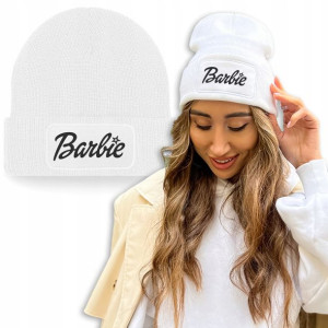 Zimowa Wygodna Czapka Biała BARBIE Mix Top Wzorów