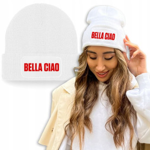 Zimowa Wygodna Czapka Biała BELLA CIAO Mix Wzorów