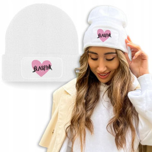 Zimowa Wygodna Czapka Biała BLACKPINK Mix Wzorów