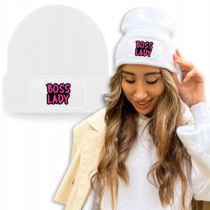Zimowa Wygodna Czapka Biała BOSS LADY Mix Wzorów