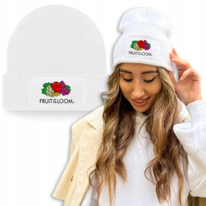 Zimowa Wygodna Czapka Biała FRUIT LOOM Mix Wzorów