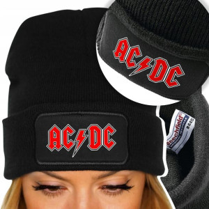 Zimowa Wygodna Czapka Czarna AC DC Top Mix Wzorów
