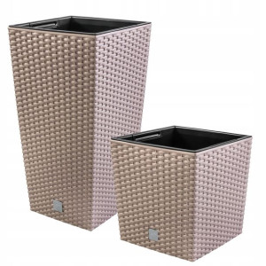2x ratanowe doniczki beż + wkłady - 26cm i 55cm