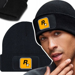Zimowa Wygodna Czapka Czarna ROCKSTAR Mix Wzorów