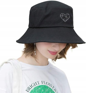 KAPELUSZ DAMSKI Bucket Czarny nadruk GIRL POWER 11