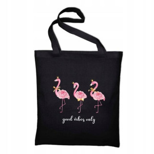 Torba Czarna Bawełniana ECO nadruk wzór FLAMING 01