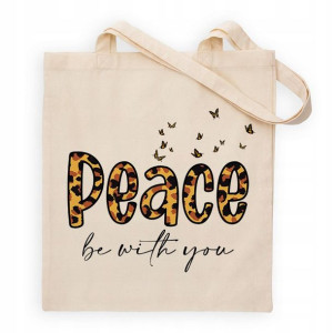 Torba Eko Bawełna Do Szkoły Beżowy Pokój PEACE 02