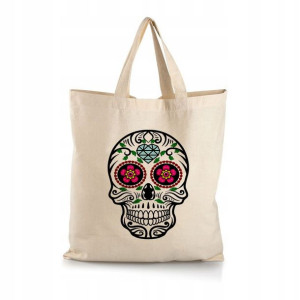 Torba Eko Do Szkoły BEŻOWA nadruk SKULL CZASZKA 01