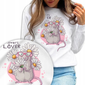 Dresowa Bluza Damska BIAŁA Prezent FLOWERS Wz - S