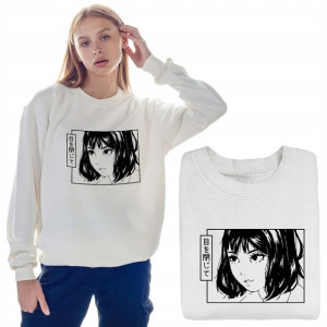 Piękna Dresowa Bluza Damska BIAŁA Anime WZORY - M