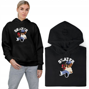 Wygodna BLUZA DAMSKA Czarna MIŚ Skater Wzory - L