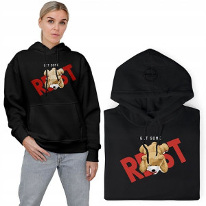 Wygodna BLUZA DAMSKA Czarna TEDDY MIŚ Wzory - M