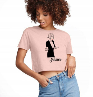 Koszulka Damska Krótka Różowa Cropped KOBIECE Wz L