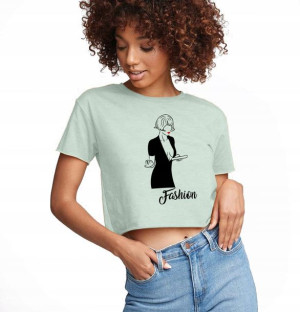 Koszulka Damska Krótka Zielona Cropped MODNE Wz L