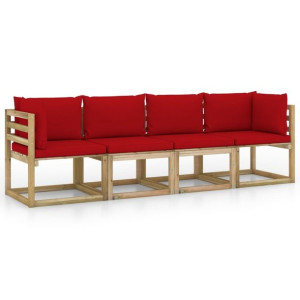 Ogrodowa sofa 4-os. z czerwonymi poduszkami