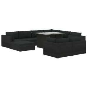 10-cz. zestaw mebli do ogrodu, poduszki, rattan PE, czarny