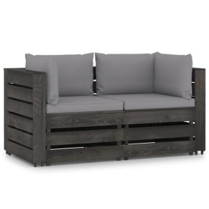 Ogrodowa sofa 2-os z poduszkami, impregnowane na szaro drewno