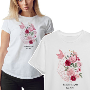 Wygodna Koszulka Biała Damska T-shirt Różne Wz Xs