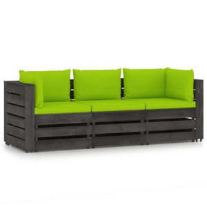 Ogrodowa sofa 3-os z poduszkami, impregnowane na szaro drewno